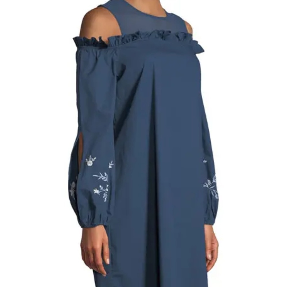 Cold-Shoulder Embroidered-Sleeve Dress
